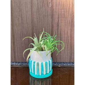 Upcycled Blue & White Mother of PEARL Planter With Drainage Hole